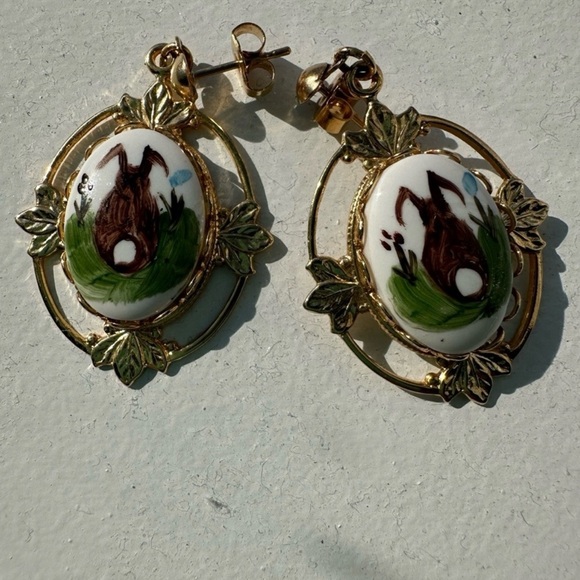 Jewelry - Hand painted bunny earrings women’s cottagecore girlcore Prairie feminine gift